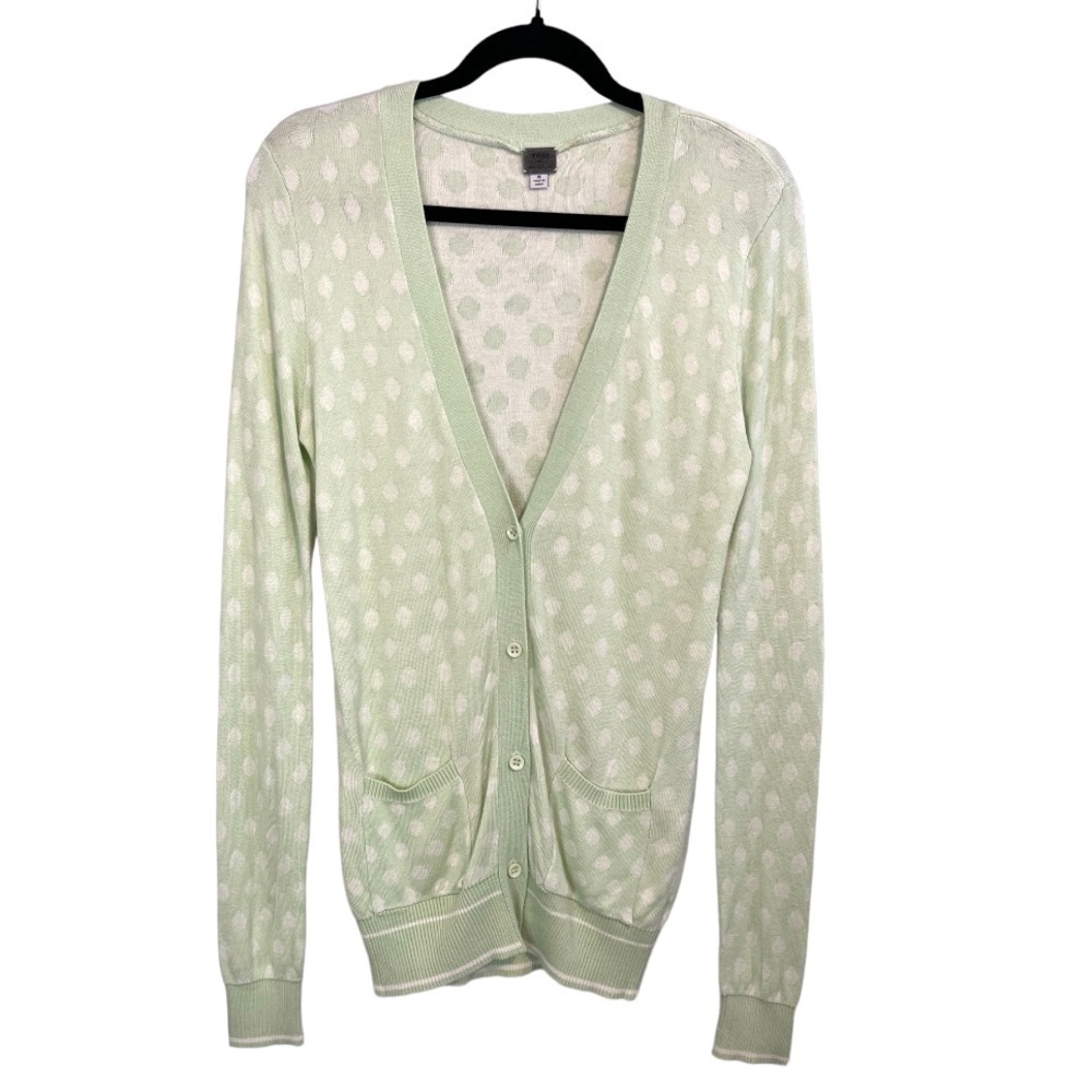 Poof Cotton Blend Mint Green Polka Dot Cardigan W/ Pockets Women's Size Medium